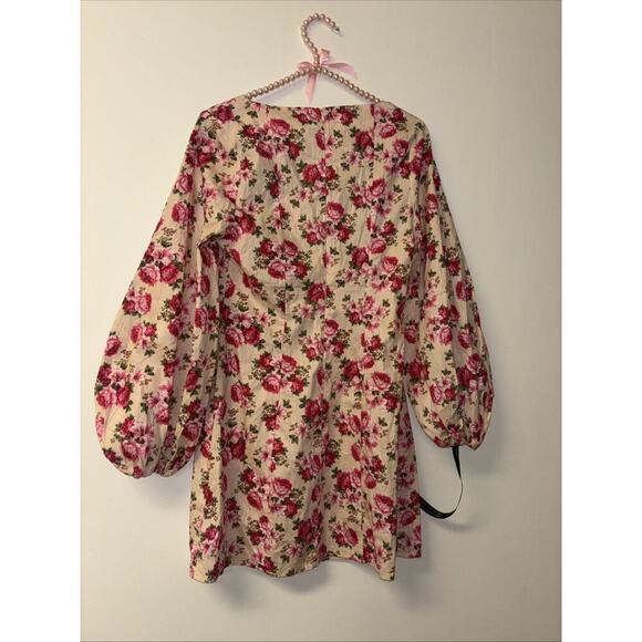 NWT Pretty Little Thing Sz 8 Med Mini Dress, Floral Cotton Cottage Peasant Prep - Picture 10 of 10